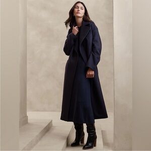 NWT! Banana Republic Navy Oversized Wool-Cashmere Wrap Coat - Size XL💙